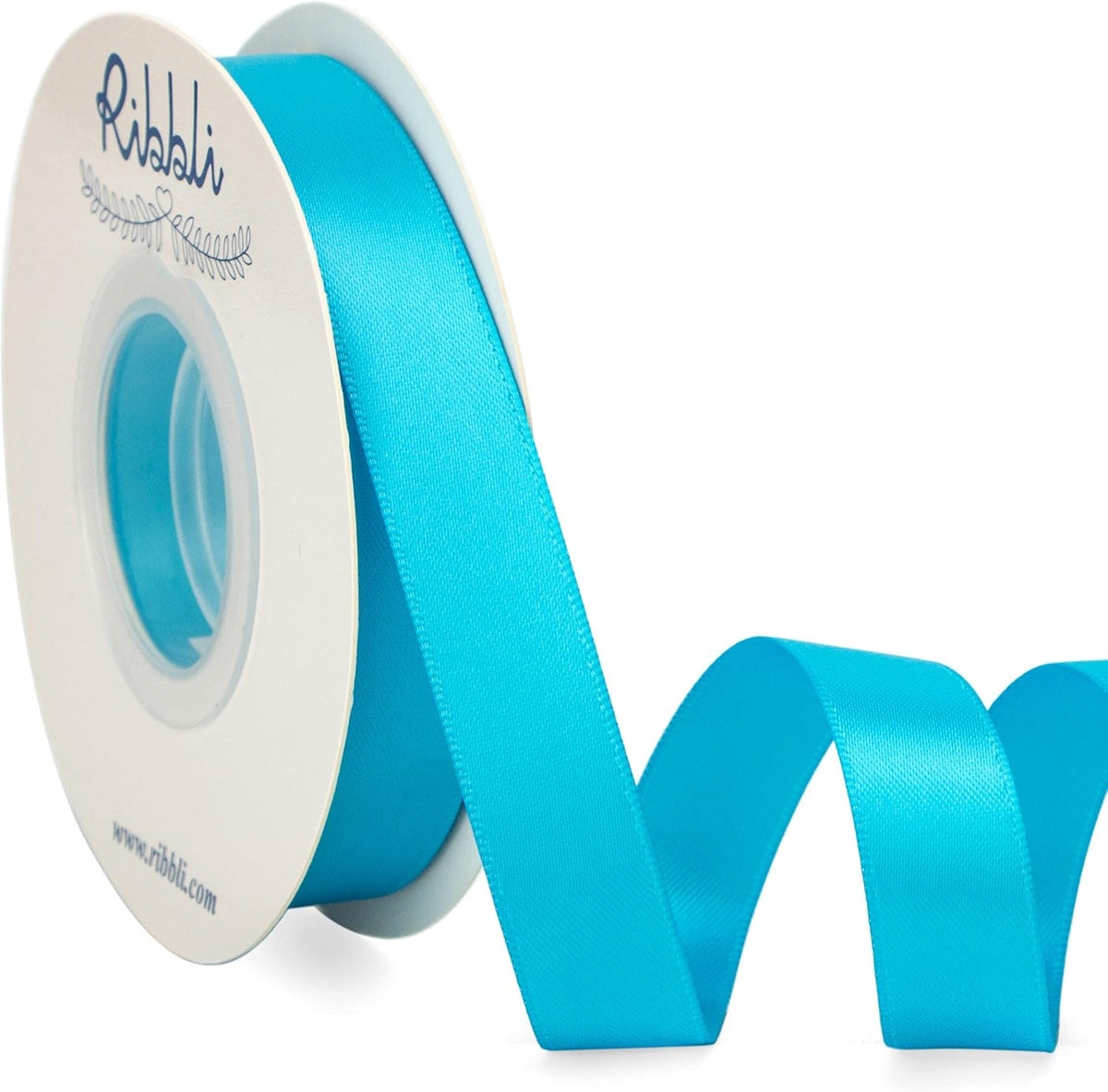 Ribbli Turquoise Blue Satin Ribbon 5/8 inch x Continuous 25 Yards,Double Faced Satin Use for Craft