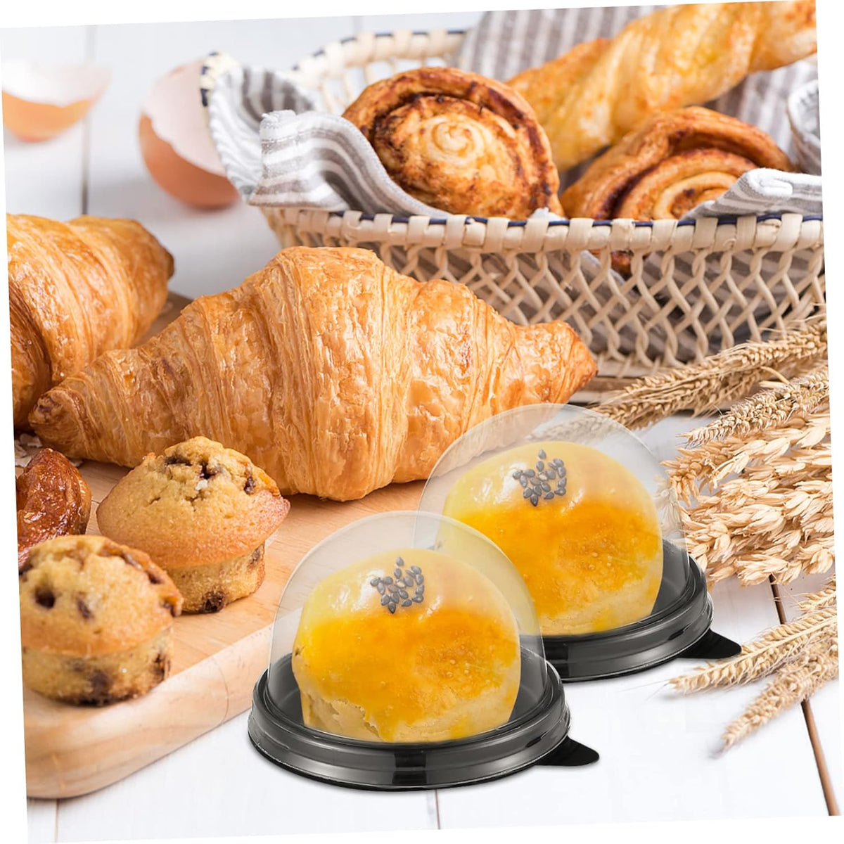 NUOBESTY Individual Cupcake Boxes 100pcs Round Plastic Transparent Dome Cupcake Boxes Egg-Yolk Puff