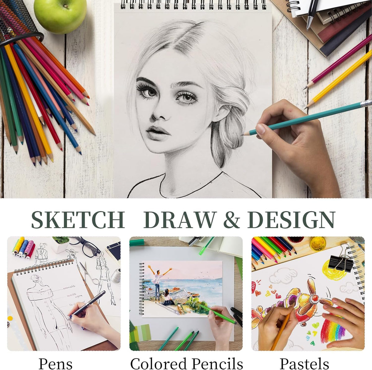 SuFly Sketch Book 9x12, Drawing Paper Pad-68lb/100gsm, Top Spiral Sketchbook Hardcover, 100 Sheets