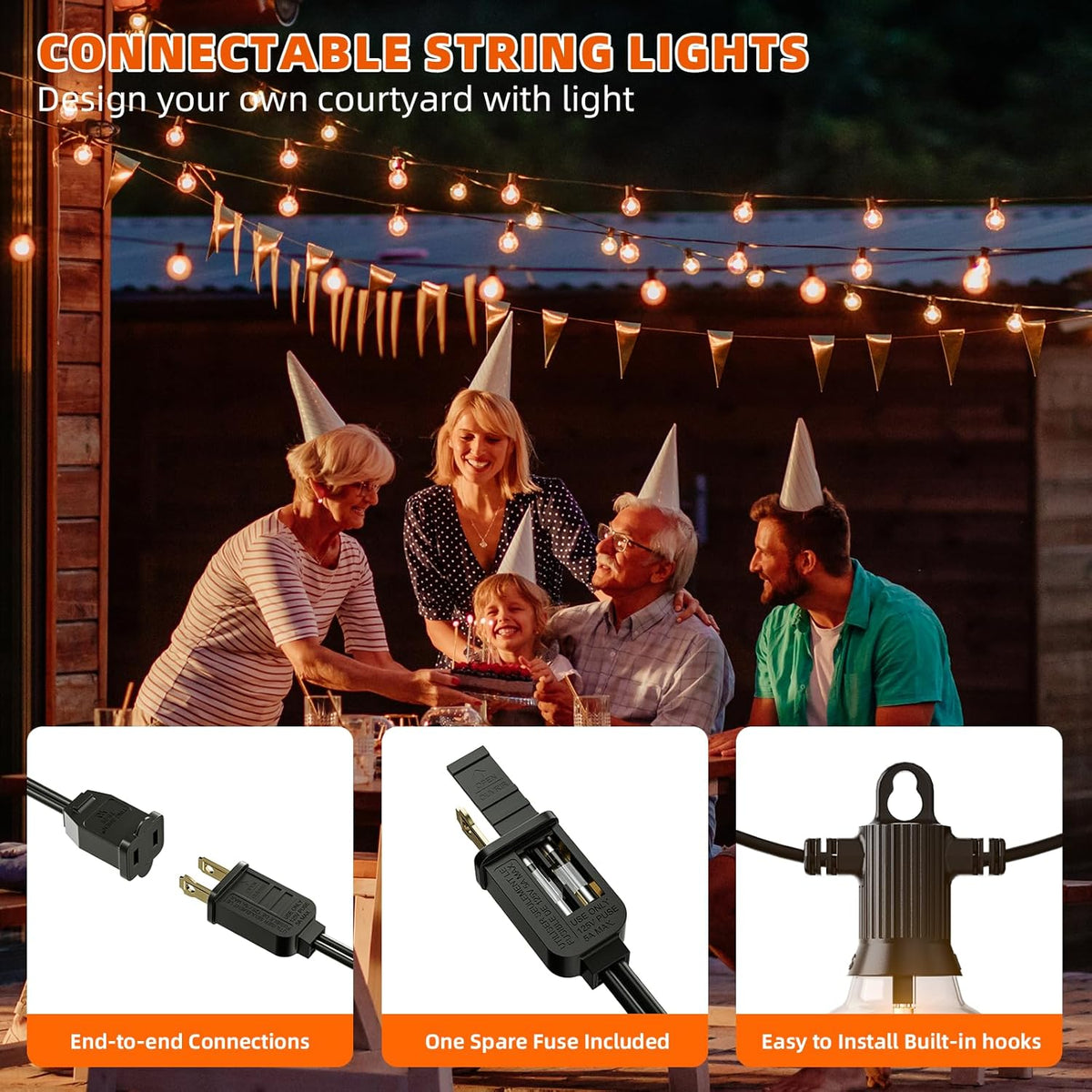 Kawaya 300FT Outdoor String Lights - LED Waterproof Patio Light for Outside with 146+4 G40 Globe