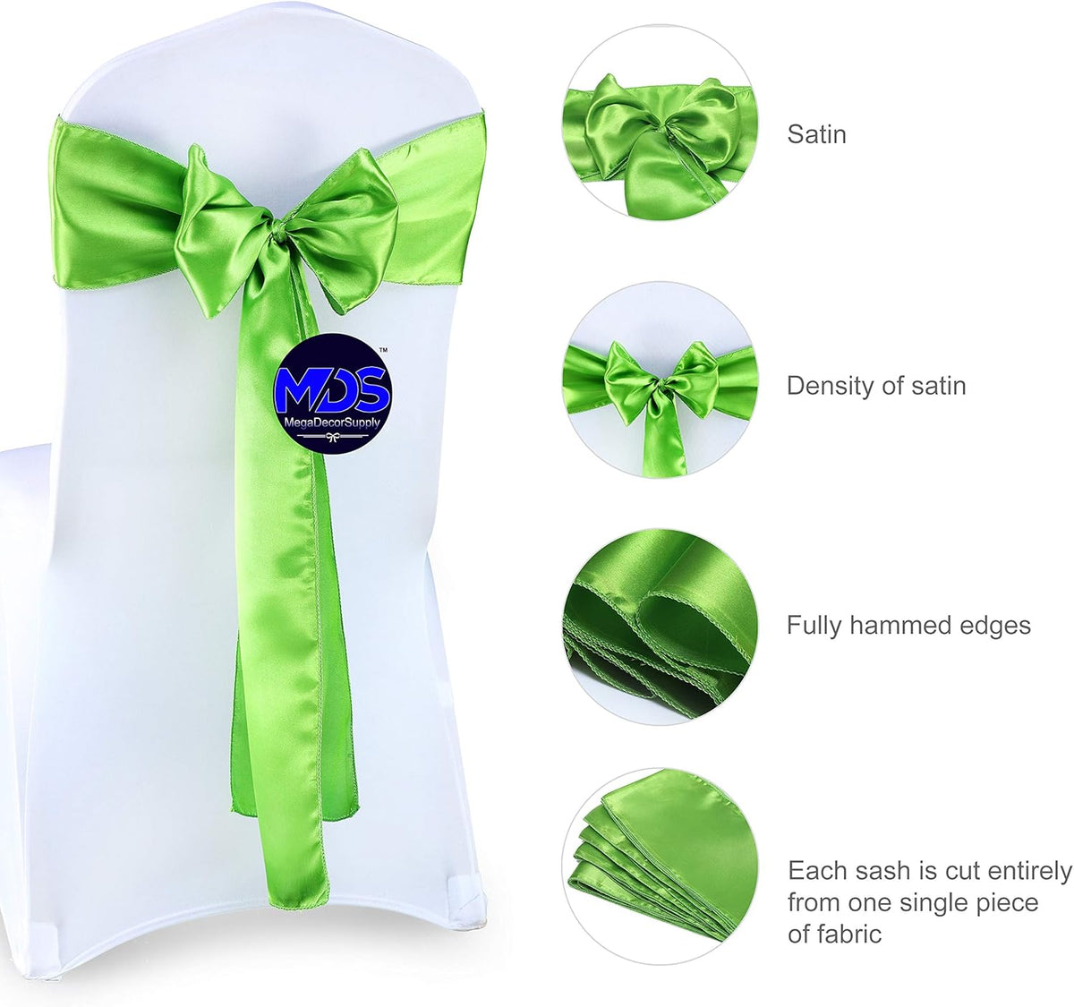 MDS Pack of 75 PCS Satin Chair Sashes Charmeuse Sateen Dining Chair Bows Ribbon Ties Back Sash for