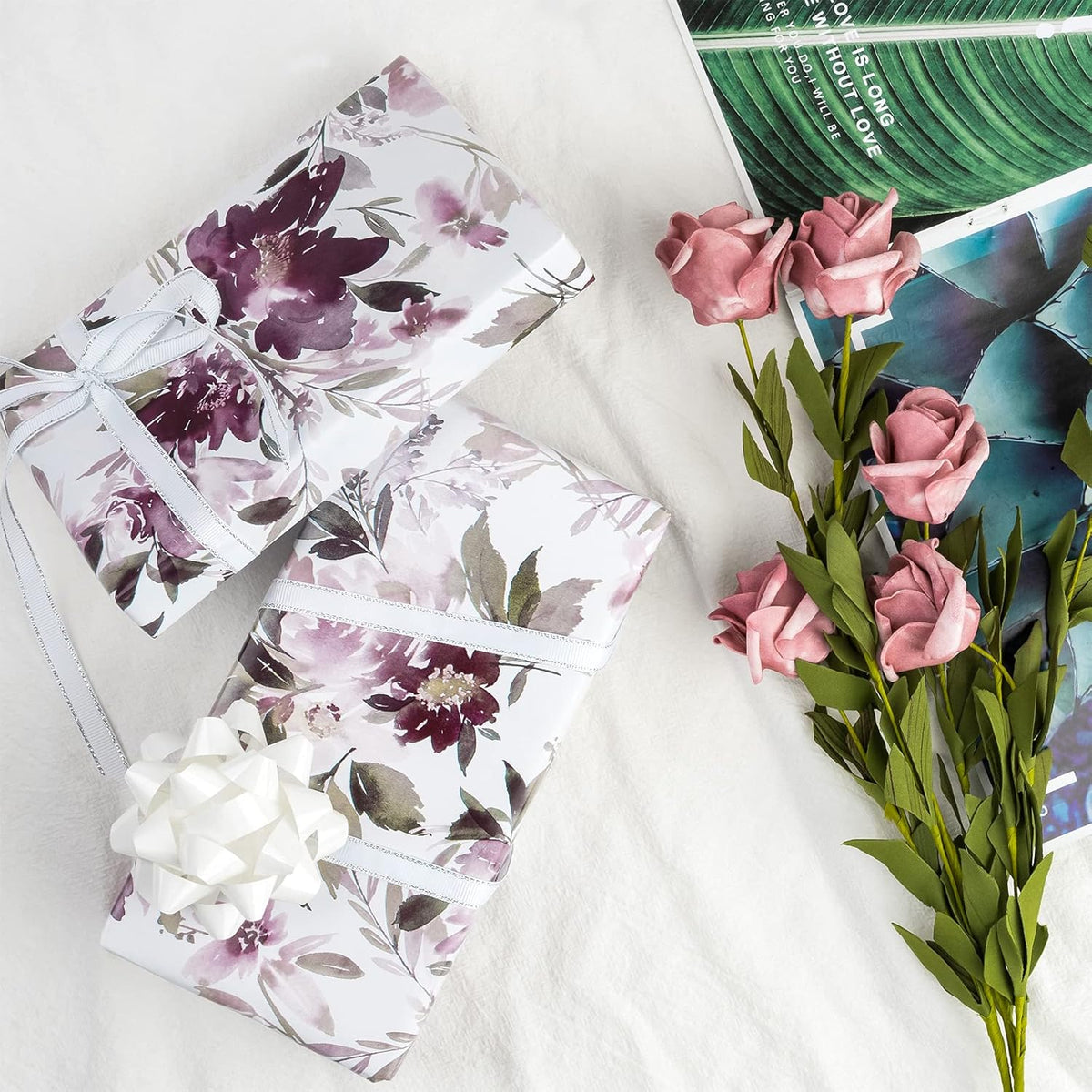 WRAPAHOLIC 30 Inch Jumbo Floral Wrapping Paper - 30 Inch X 33 Feet - Purple Floral Design for