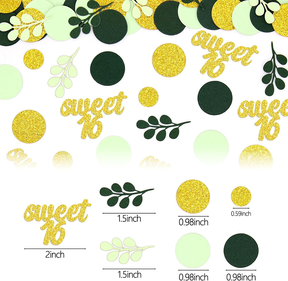 300PC Gold Glitter and Sage Green Sweet 16 Party Decorations Greenery Happy 16th Birthday Confetti