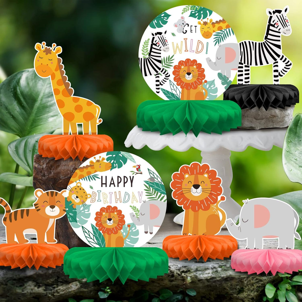 Safari Birthday Decorations Table Centerpiece - Jungle Animals Theme Party Supplies, Honeycomb