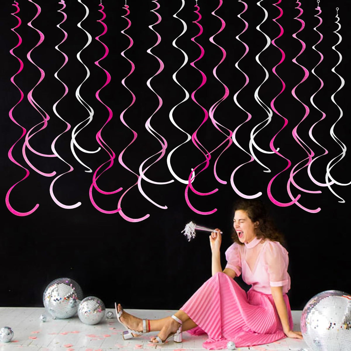 36 Pcs Hot Pink Hanging Swirl Decorations Ombre Pink White Felt Swirl Streamer Spiral Ceiling