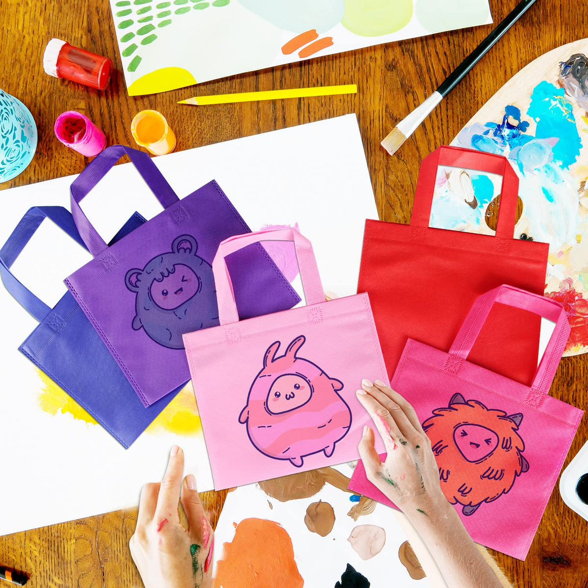 GITMIWS 30 Pack Non Woven Party Favor Bags, 9.8'' Small Reusable Kids Tote Bags with Handles