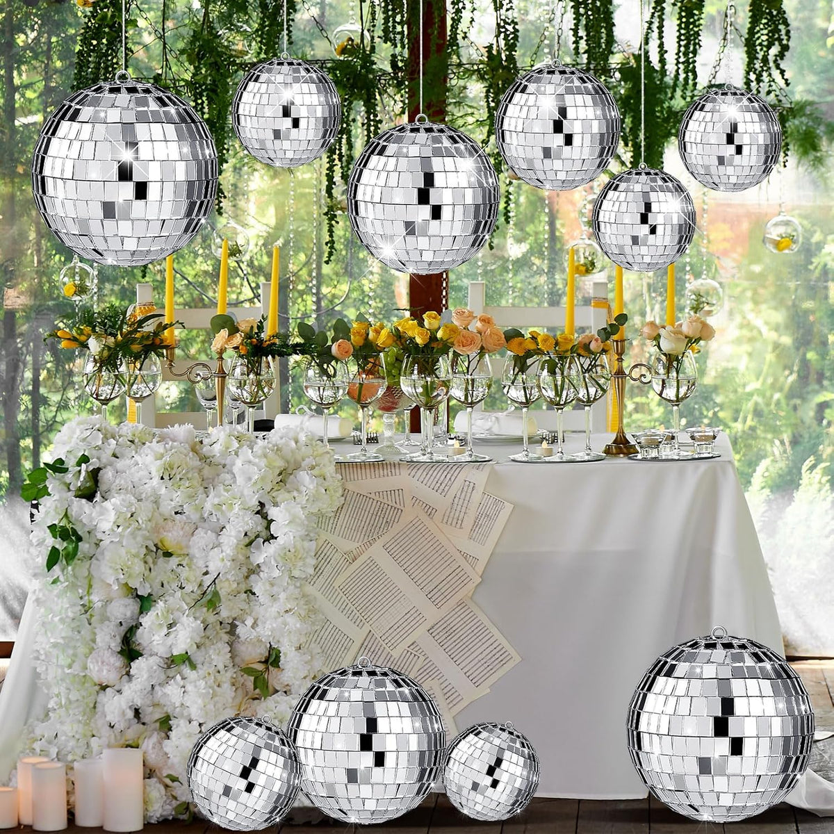Funtery 100 Pcs Mirror Disco Balls Bulk Assorted Silver Hanging Disco Ball Decor for Home Wedding