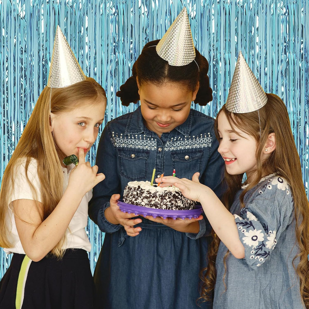 10 Pack Blue Backdrop Curtain 3.2ft x 8.2ft Metallic Tinsel Foil Fringe Curtains Photo Booth