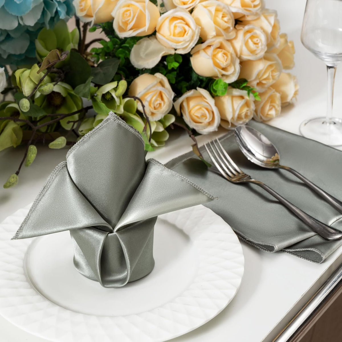 36 Pack Square Satin Dinner Napkins, 16x16 Inches Silky Soft Smooth Table Cloth Napkins for