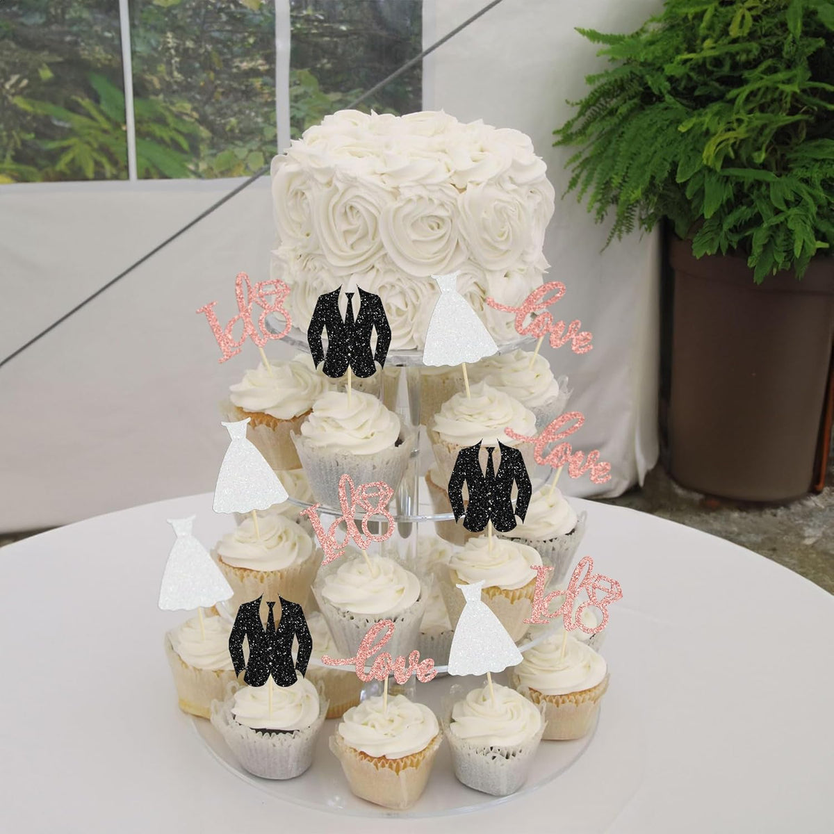 Gyufise 24 Pack Wedding Cupcake Toppers Glitter Groom and Bride Love I Do Cupcake Picks for Bridal