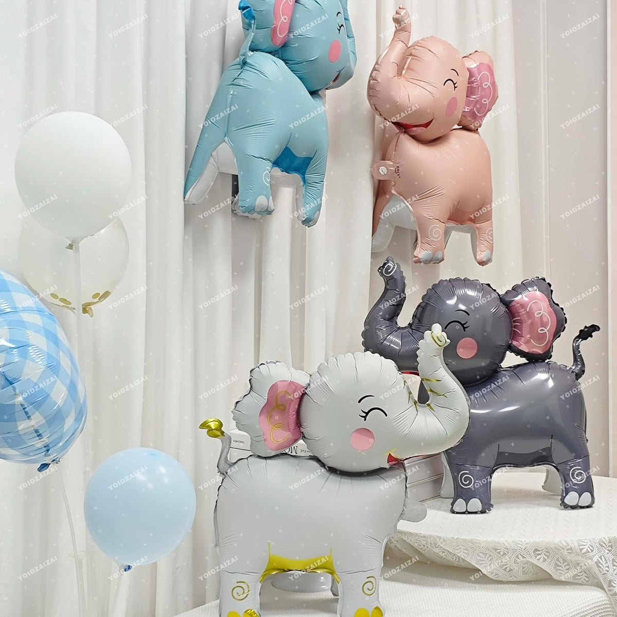 2PCS Matte self-standing elephant animal balloon 3D Jungle Large Elephant Foil Balloons For Kids