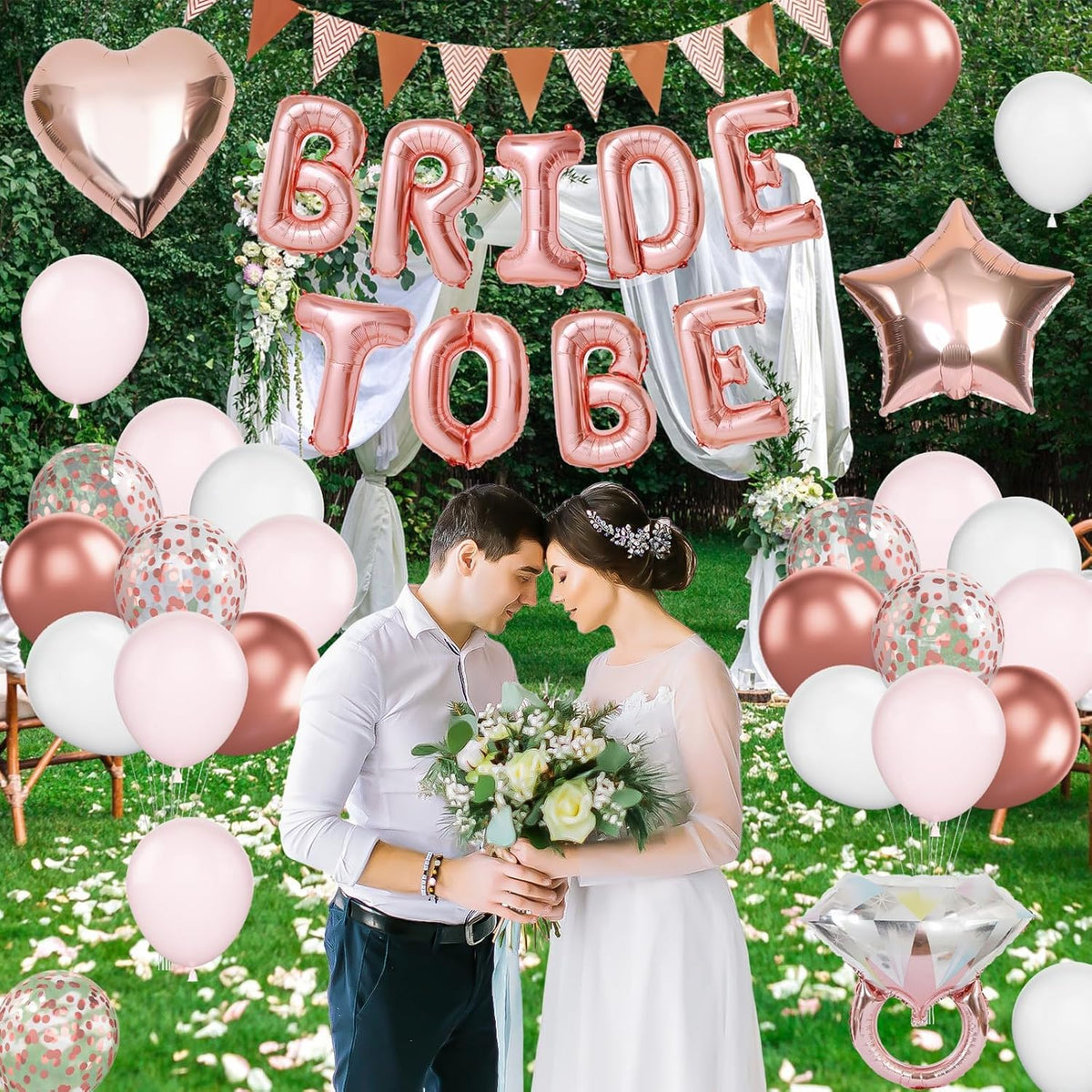 Rose Gold Bachelorette Party Decorations, Bride To Be Bridal Shower Balloons Decorations, Pink