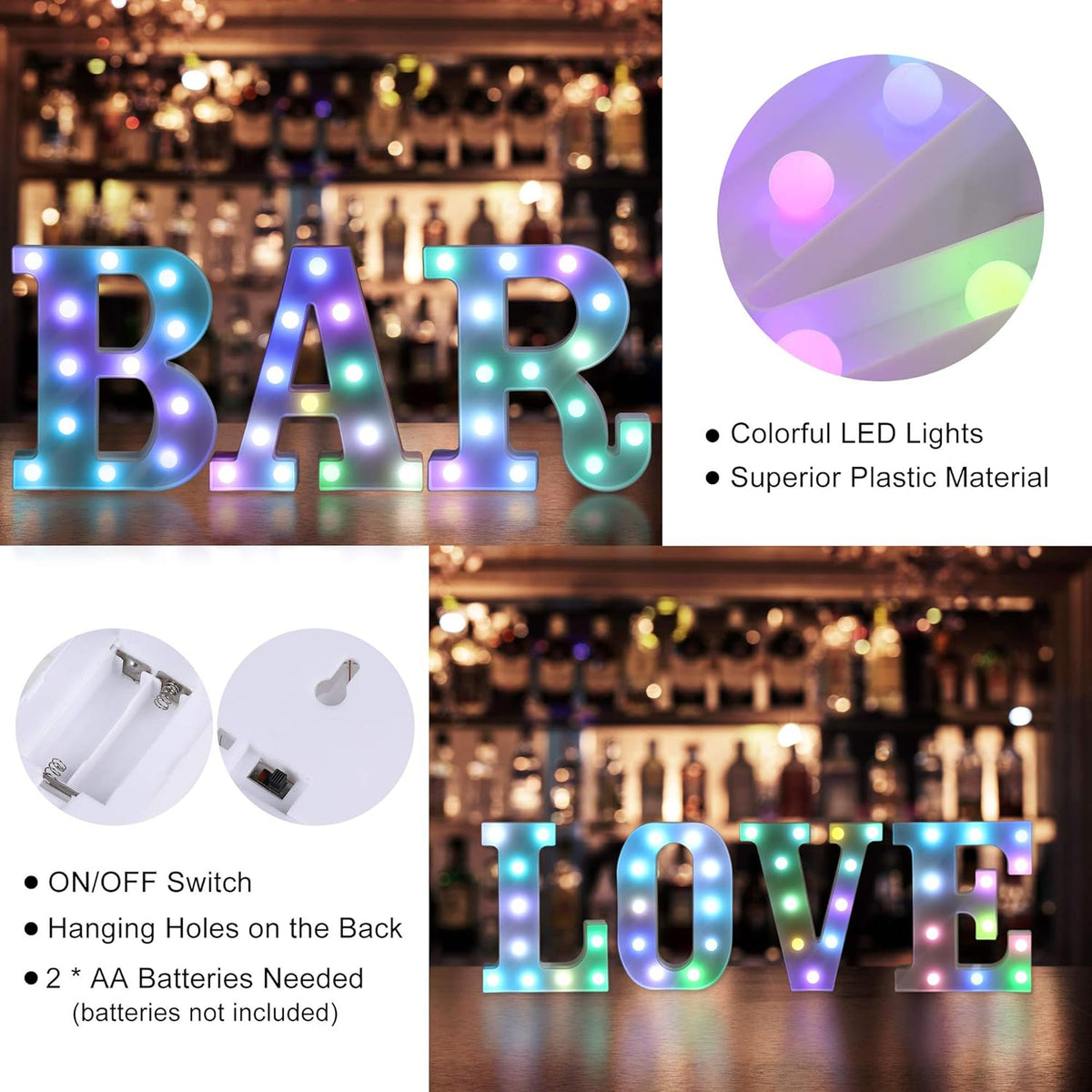 Foaky Colorful LED Letter Lights with Remote,Marquee Light Up Letters Sign for Night Light
