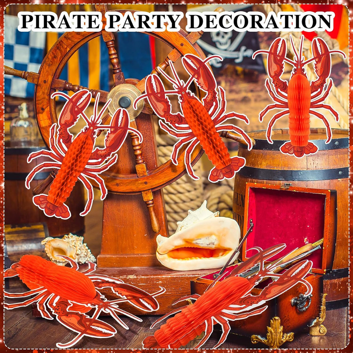 Jetec 6 Pcs Tissue Crab Lobster Honeycomb Centerpiece Hanging Crab Lobster Party Decorations Table