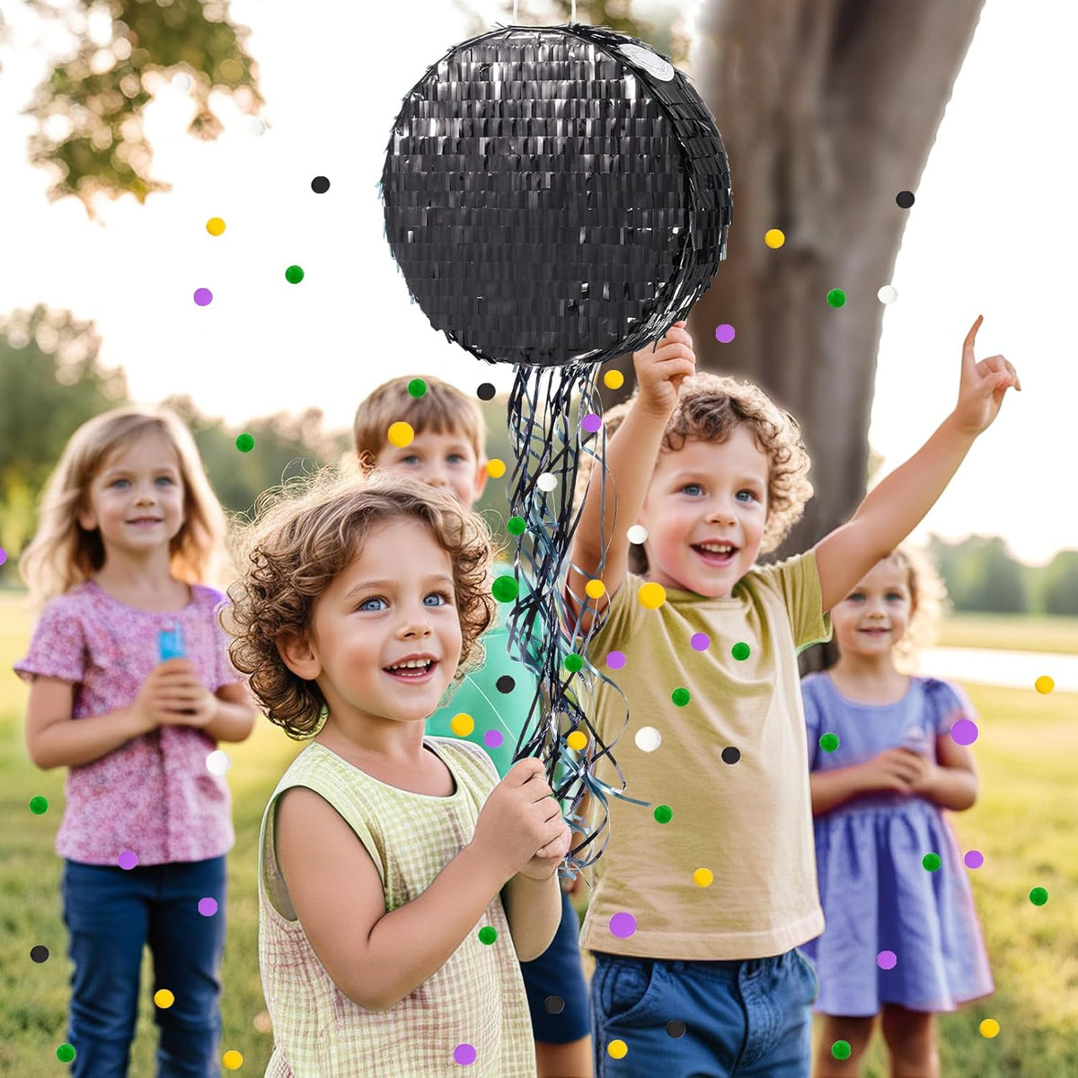 WERNNSAI Black Round Pinata for DIY - Halloween Black Moon Pinata for Kids DIY Birthday Party Disco