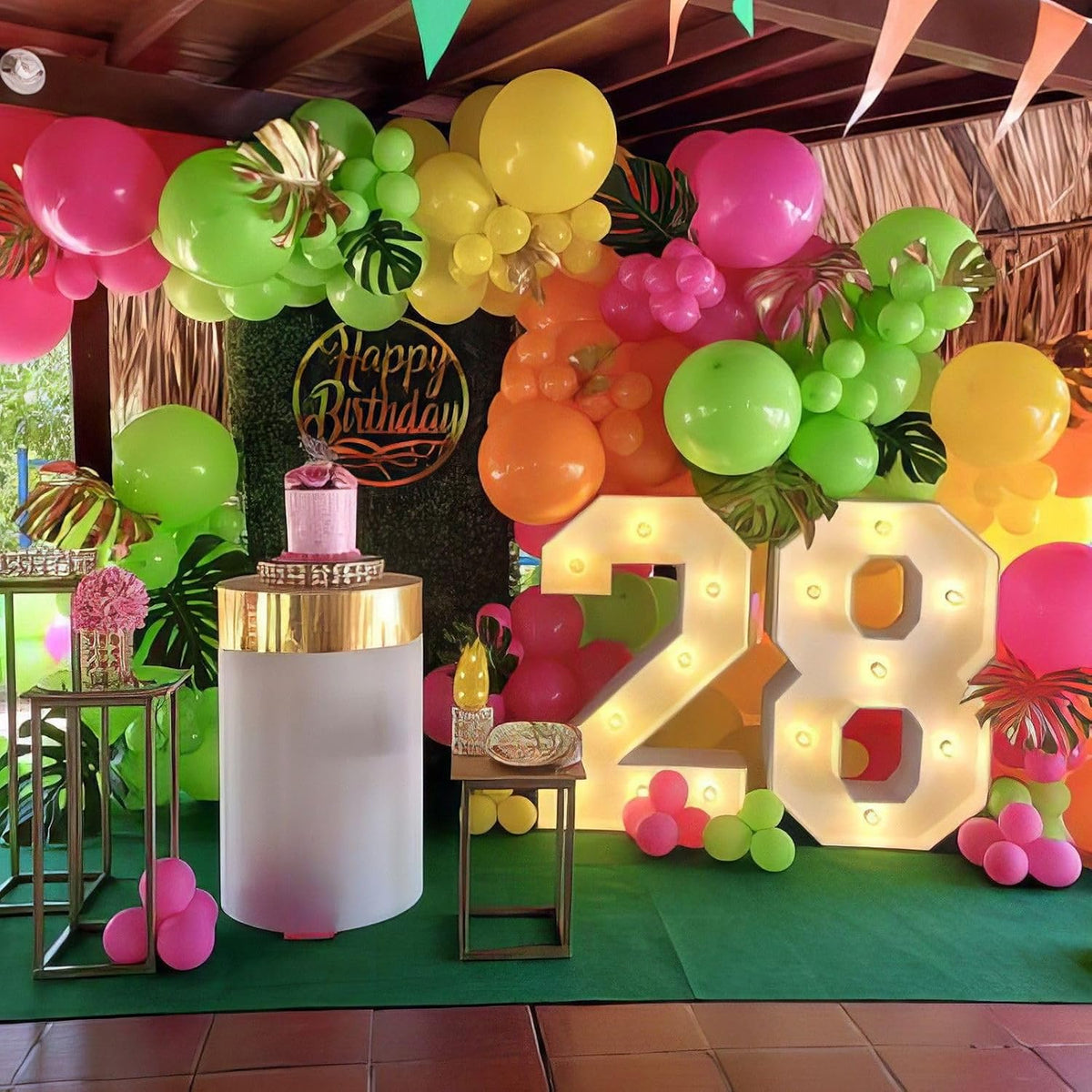Rainbow Balloons, 50Pcs 12 Inches Yellow Orange Hot Pink Lime Green Neon Balloons Multicolor for