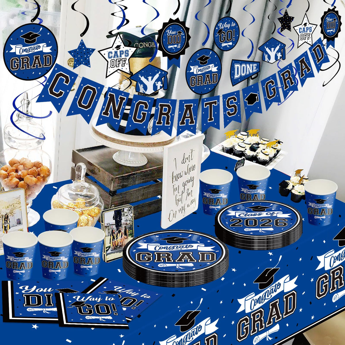 DAZONGE Graduation Decorations 2026 Blue, 265pcs Graduation Party Decorations 2026, Disposable