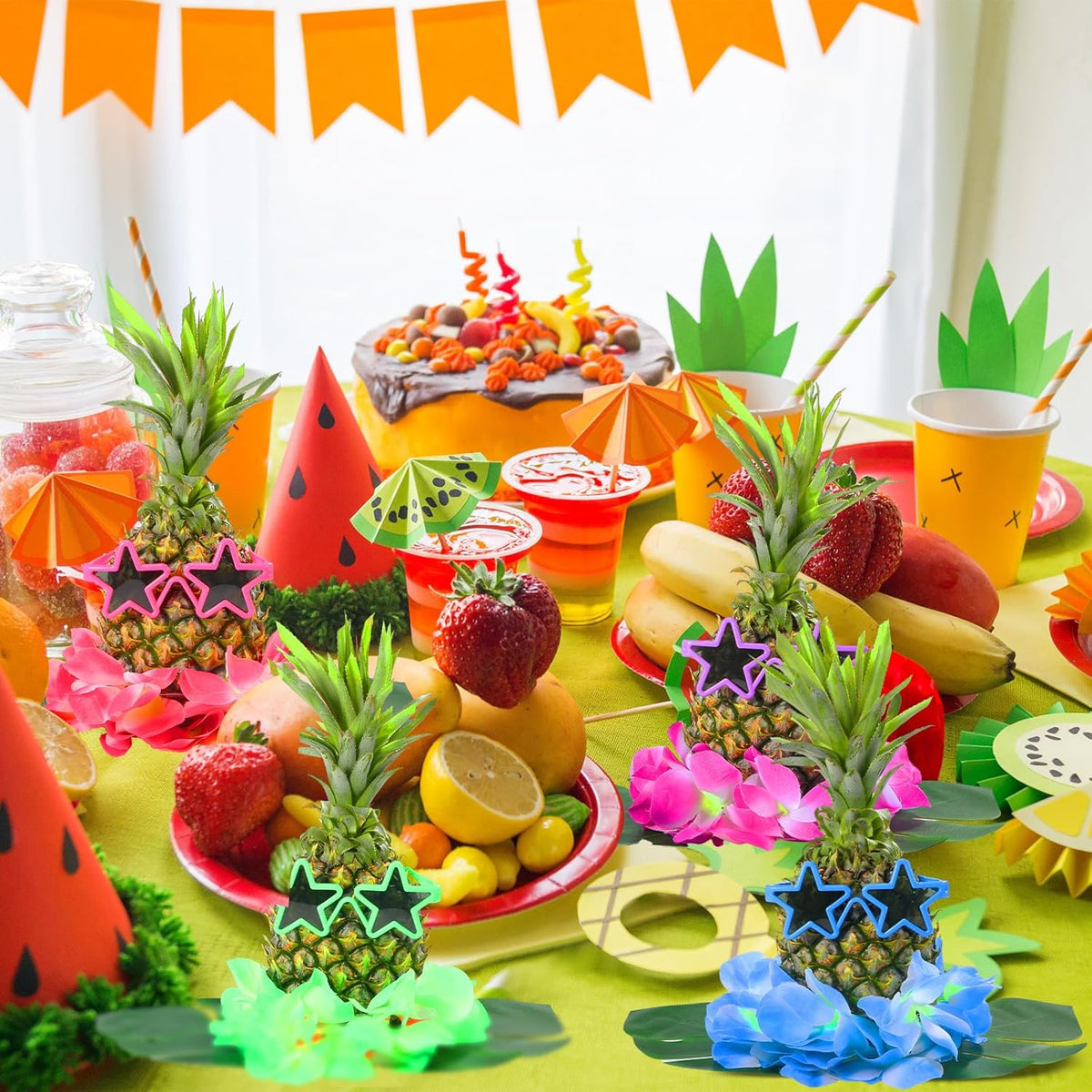 6 Sets Hawaiian Table Centerpieces Pineapple Luau Party Table Decorations Tropical Decor for Beach
