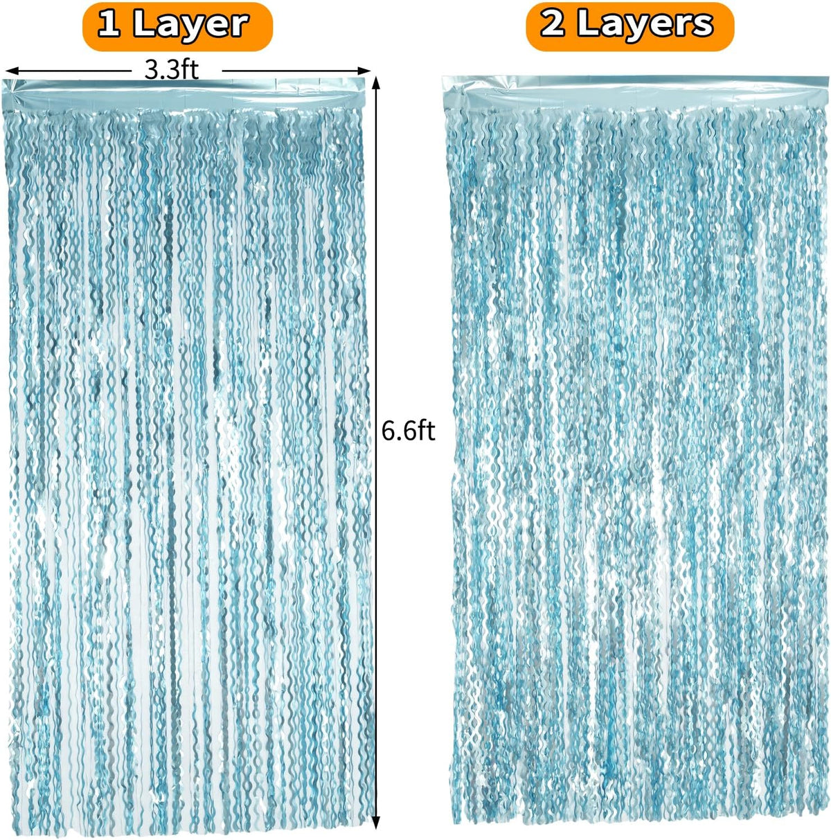 4 Pack Wavy Blue Foil Fringe Curtain 3.3x6.6 Feet | Blue Streamers Tinsel Backdrop for Under The