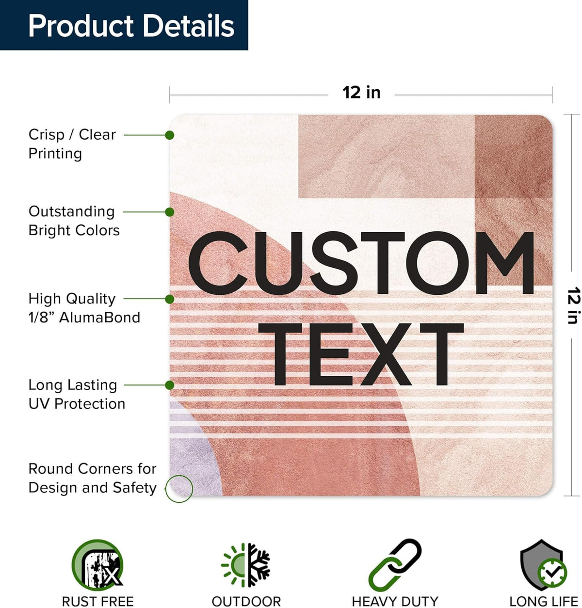 Custom Sign, Custom Street Sign, 11 Font Colors, 13 Font Styles, 4 Hole Options, 22 Sizes, 12x12
