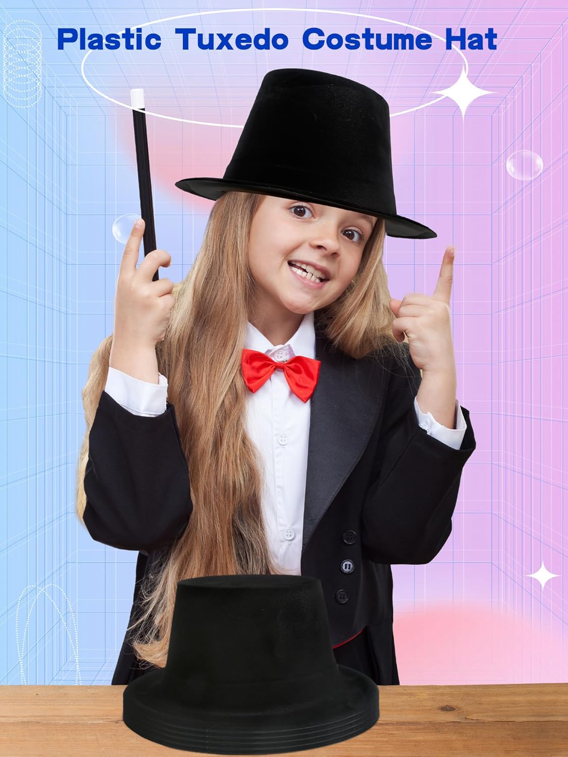 8 Pack Kids Plastic Top Hat Black Magician Hat Party Top Hat for Toddler Halloween Christmas