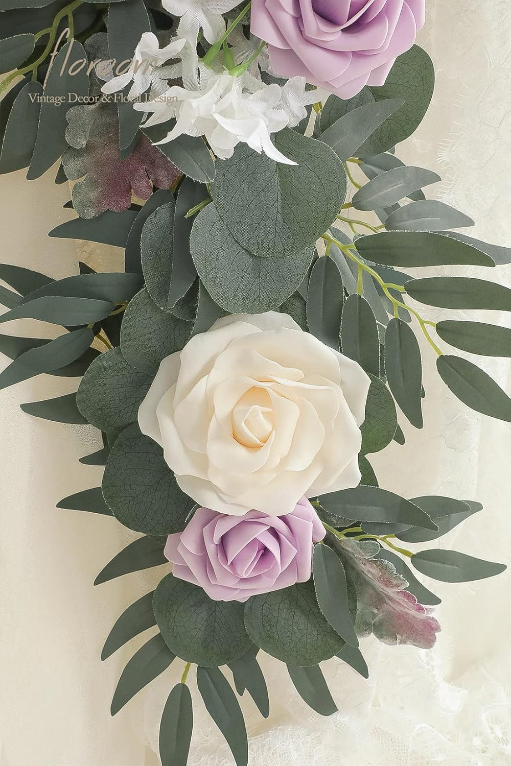 Floroom 6ft Artificial Eucalyptus Garland with Flowers Fake Greenery Faux Floral Vine Garland for