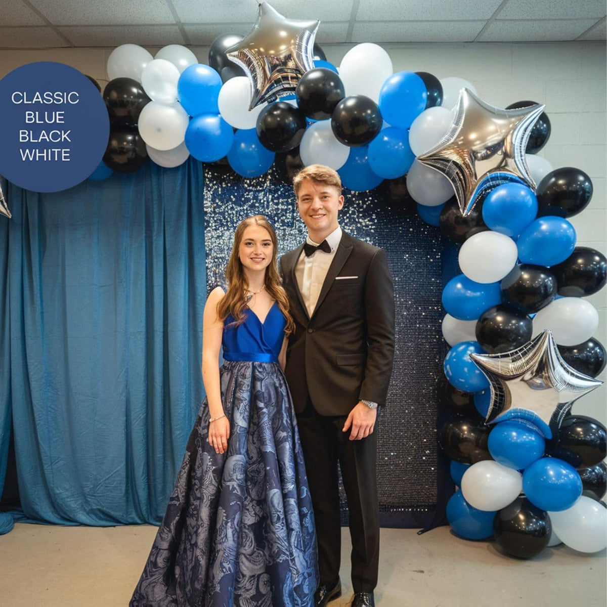 Blue and Black Balloons, 12 Inch Graduation Balloons, Dark Blue Black White Metallic Silver