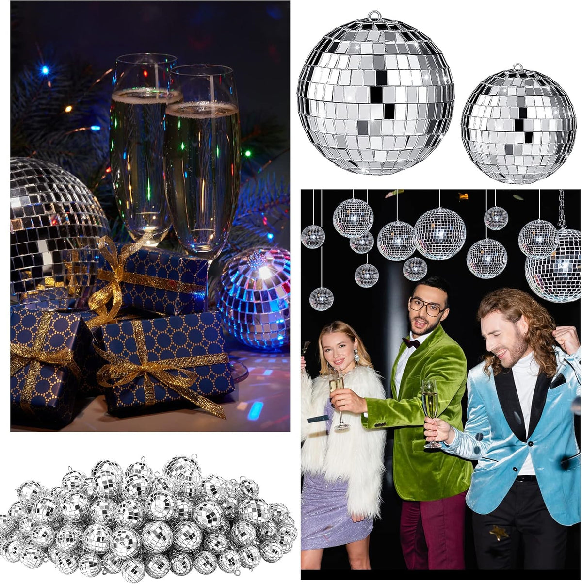 Funtery 100 Pcs Mirror Disco Balls Bulk Assorted Silver Hanging Disco Ball Decor for Home Wedding