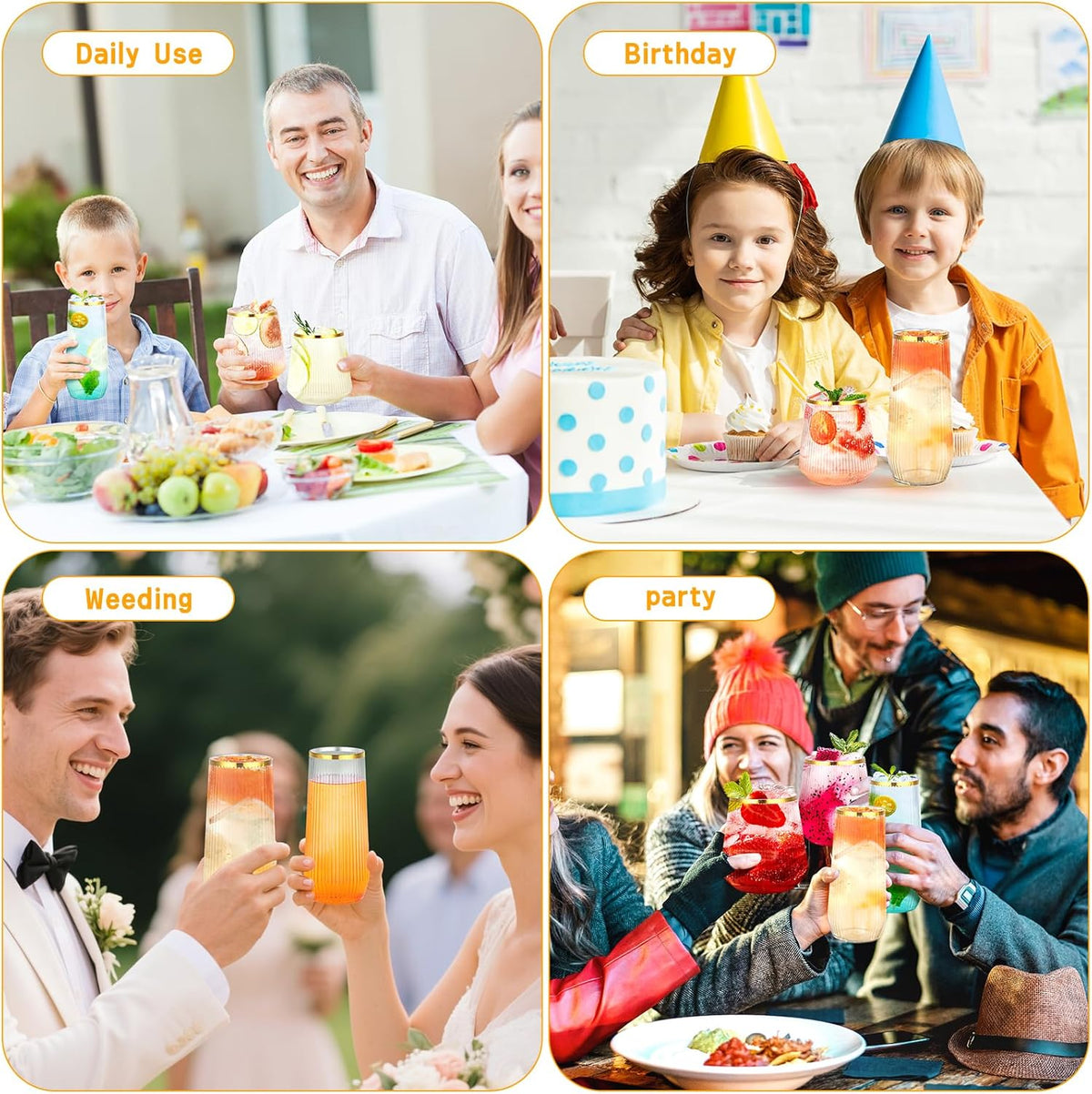 mwellewm 48 Pcs Plastic Wine Glasses Disposable, Cocktail Glasses Set 9 OZ Stemless Champagne