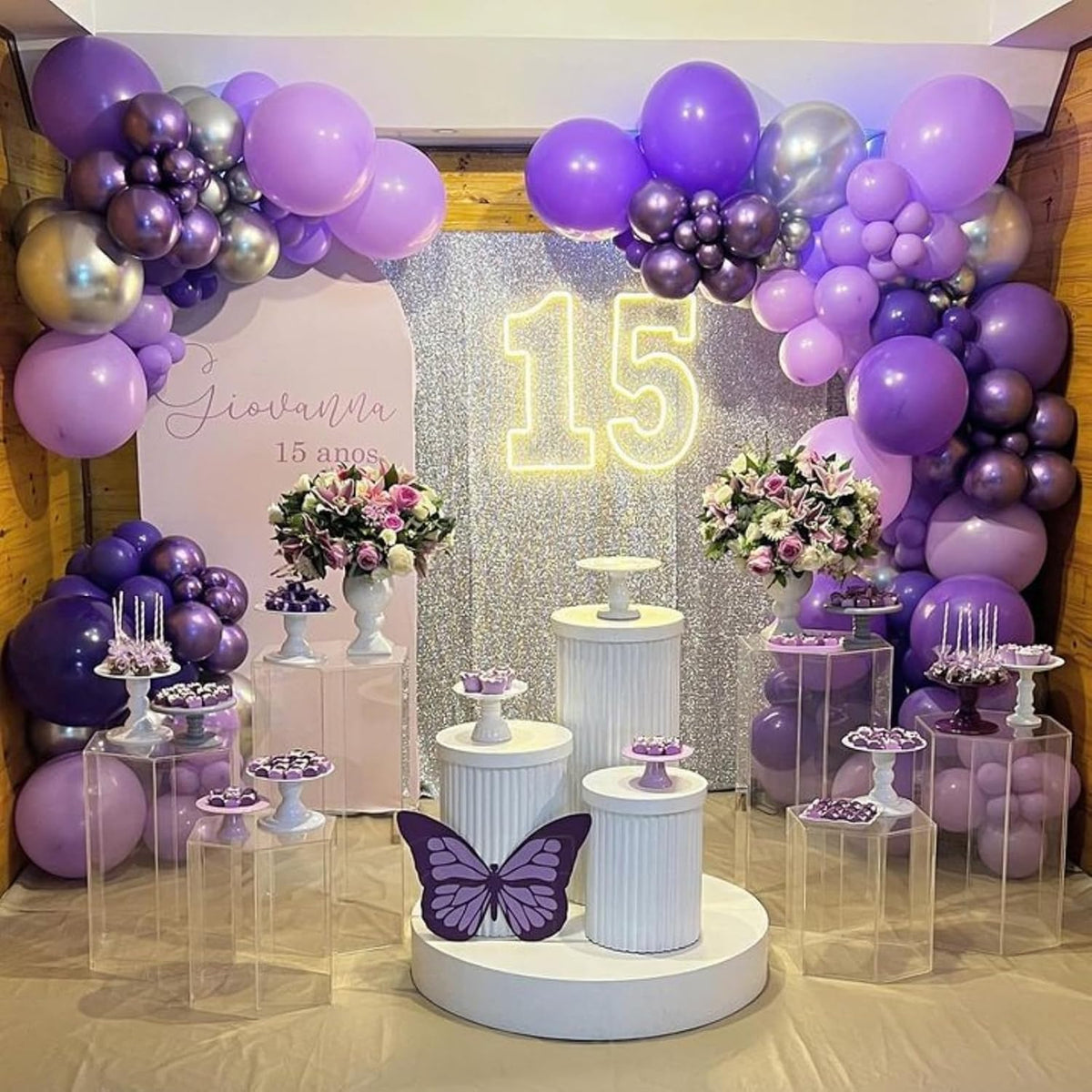 Purple Balloons,50Pcs 12 Inch Metallic Lavender Black Purple Confetti for Princess Girl Birthday