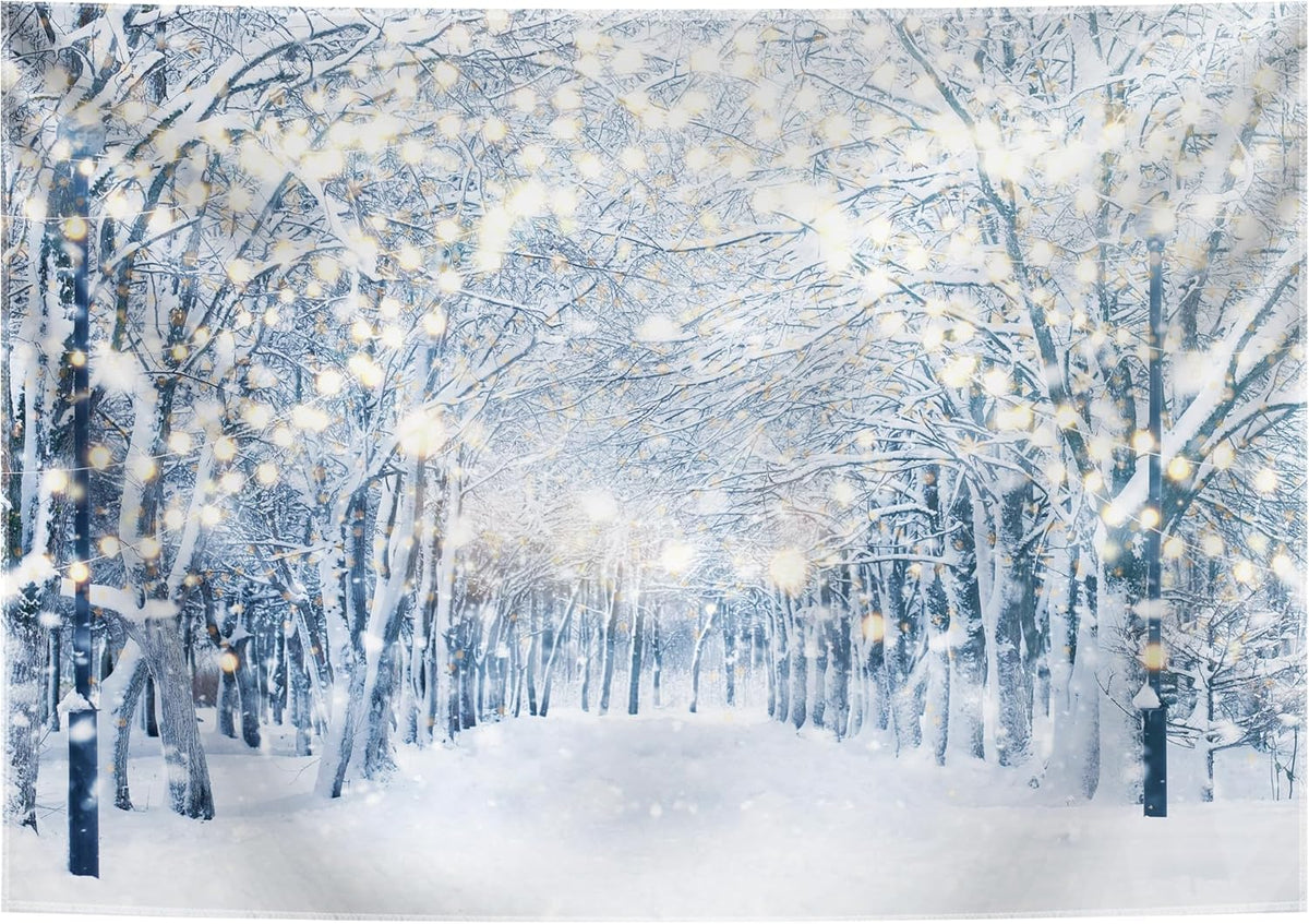 12x8FT Winter Snowy Scene Photography Backdrop Winter Wonderland Landscape Snowflake Tree Snowy