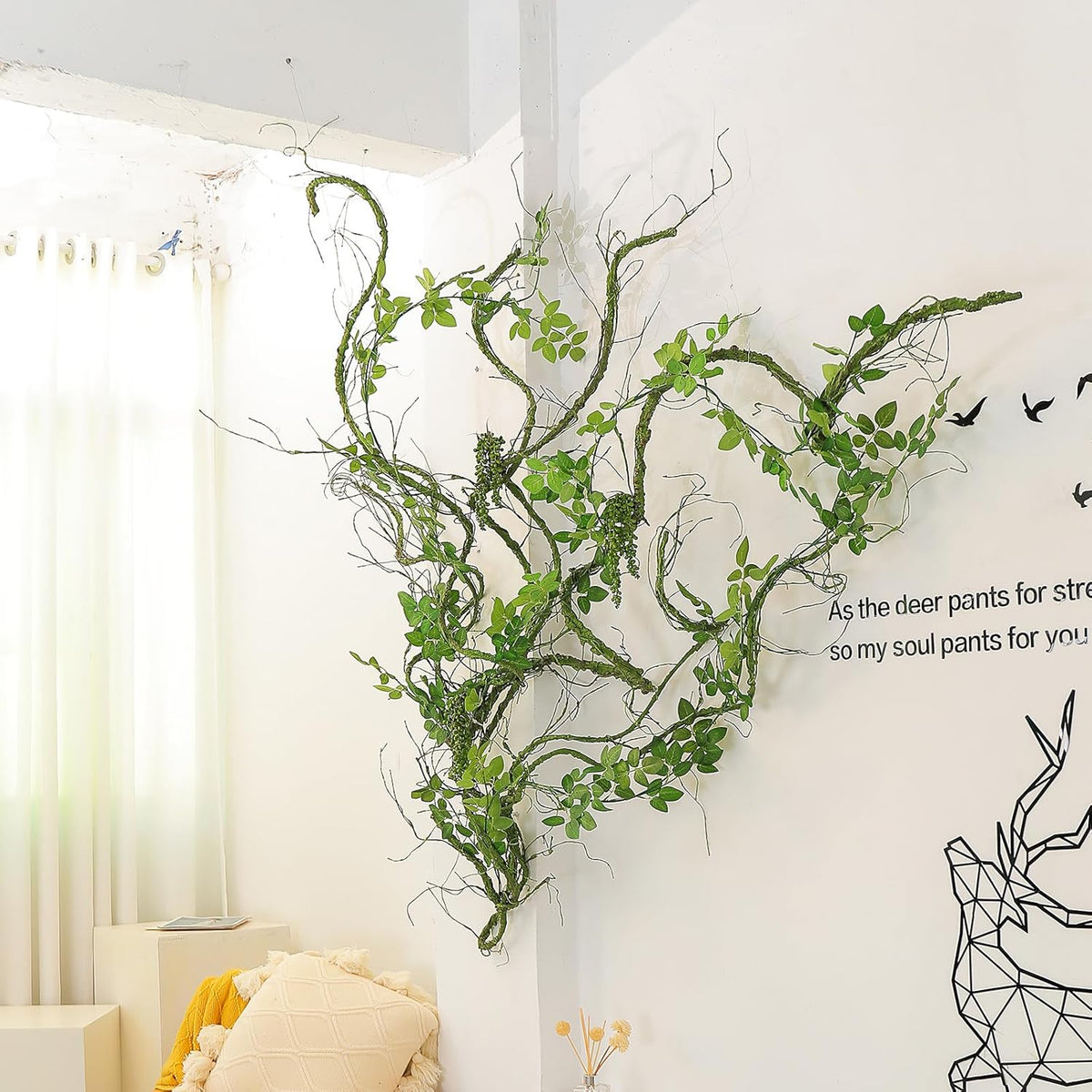 118 inch Big Artificial Green Tree Branches Ivy Grapevine Garland Fake Tree Trunk Wall Door Hanging