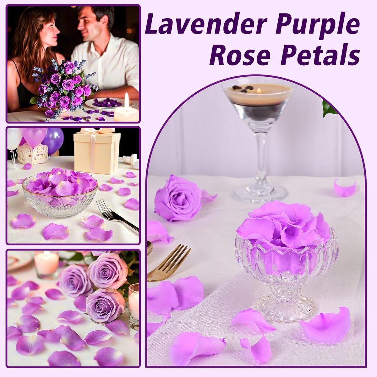 180 PCS Real Purple Rose Petals for Wedding, 1.76oz Dried Flower Petal for Flower Girl to Throw