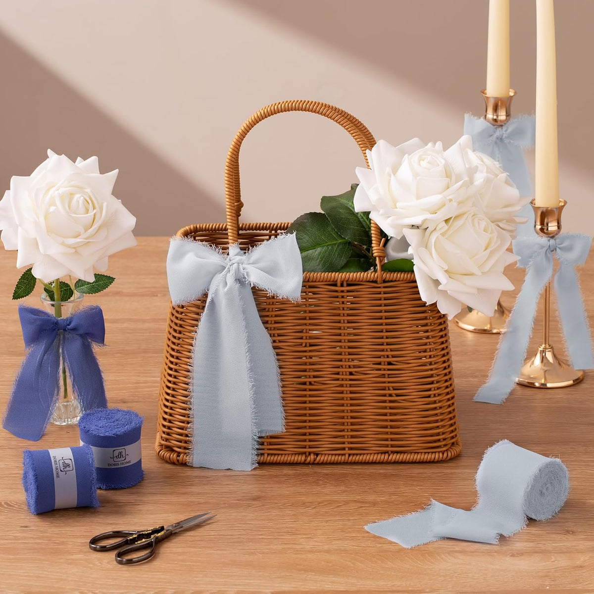 DORIS HOME Electric Blue Chiffon Ribbon for Flower Bouquet, 2" x21Yd Fabric Ribbon for Gift