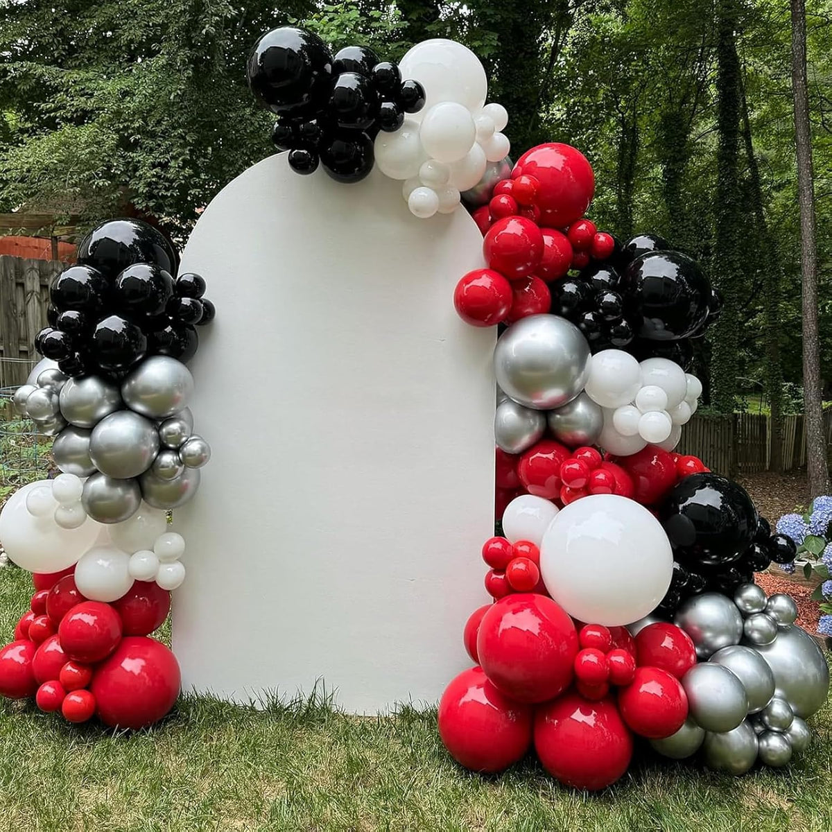 Red Black Balloons, 60 Pcs 12 Inch Double Stuffed Red Matte Black White Balloon with Metallic