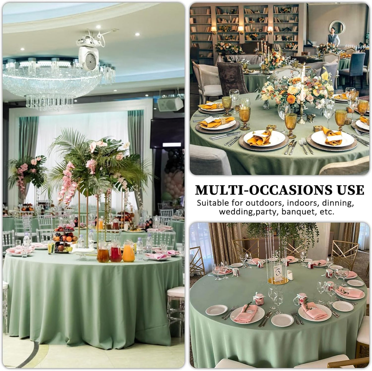8 Pack Sage Green Round Tablecloth 90 Inch Stain and Wrinkle Resistant Round Sage Green Table Cloth