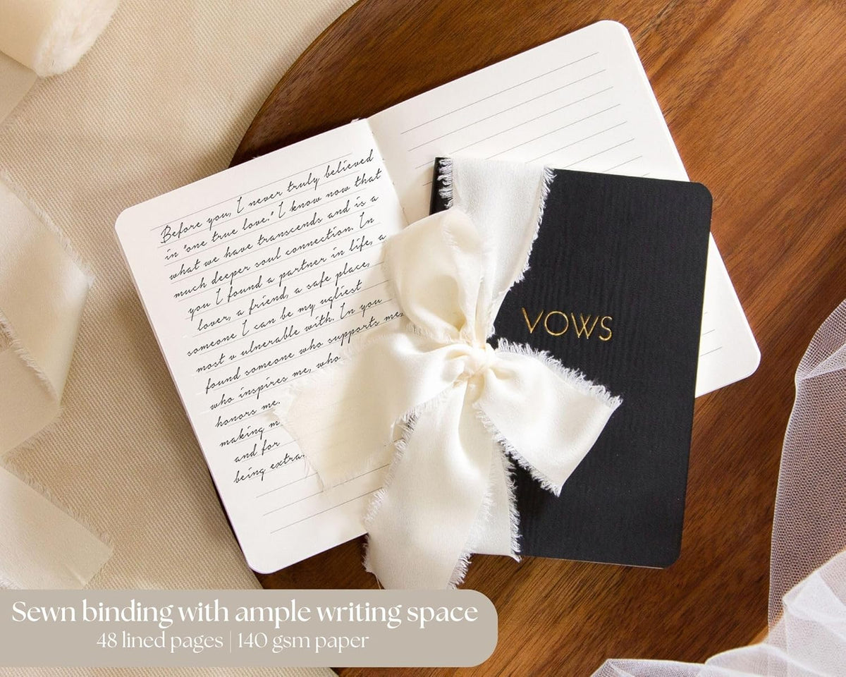 Black White Embossed Slim Vow Books w/Ribbon (Set of 2) - 5.625 x 4 Minimalist Pocket Sized