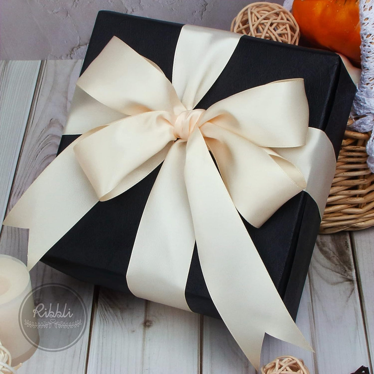 Ribbli Cream Double Faced Satin Ribbon,1-1/2” x Continuous 25 Yards,Use for Bows Bouquet,Gift