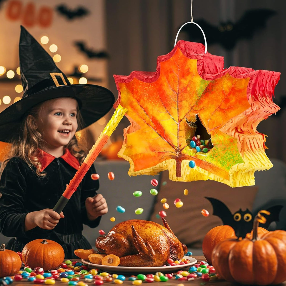 WERNNSAI Fall Leaf Pinata - Maple Leaf Pinata Thanksgiving Party Games for Kids Orange Autumn