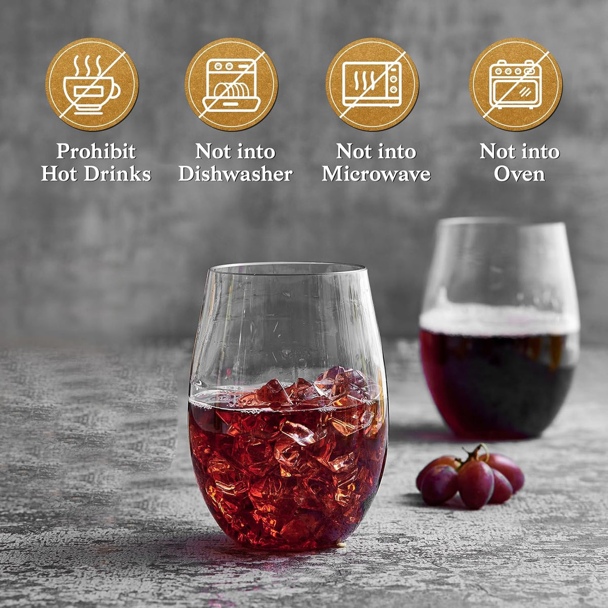 FOCUSLINE 20 Pack 16 Oz Plastic Wine Glasses, Stemless Plastic Wine Cups Heavy Duty, Unbreakable