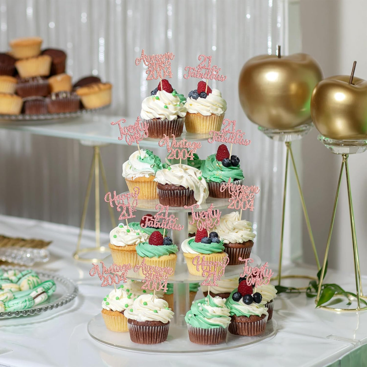 30Pcs Vintage 2004 Cupcake Toppers Glitter Twenty-one 21 Fabulous Happy 21st Birthday Cupcake Picks