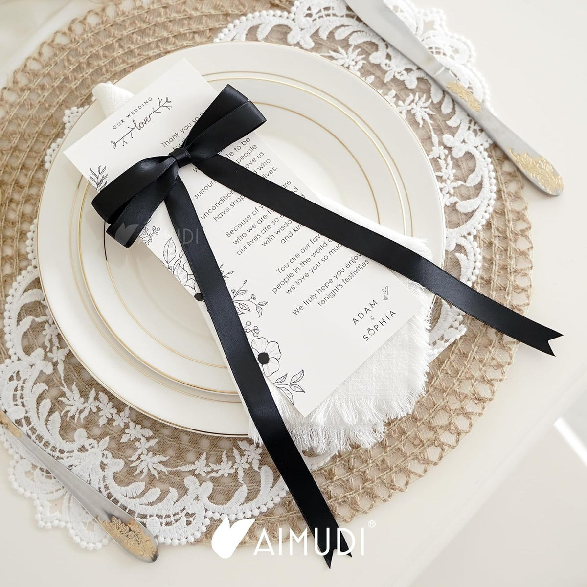 AIMUDI Black Bow 5 × 10" Satin Bow for Gift Wrapping Twist Tie Bows Premade Ribbon Bows for