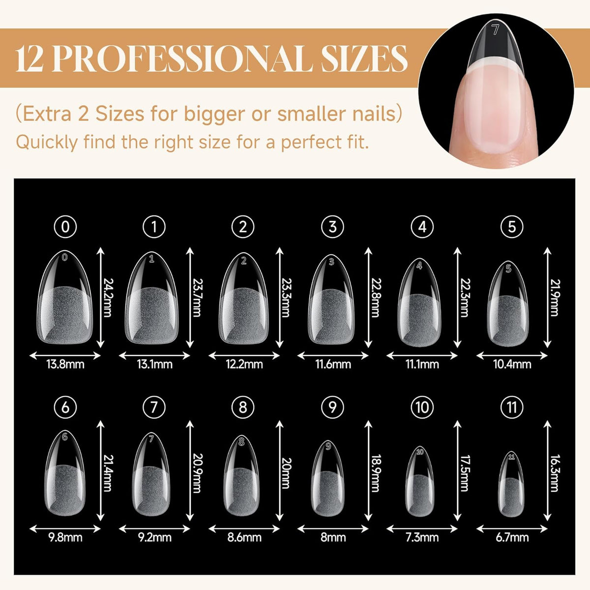 Almond Gel Nail Tips: 360pcs Pre-Shaped Medium Nail Tips Almond Shape Acrylic Fake Nails Half Matte