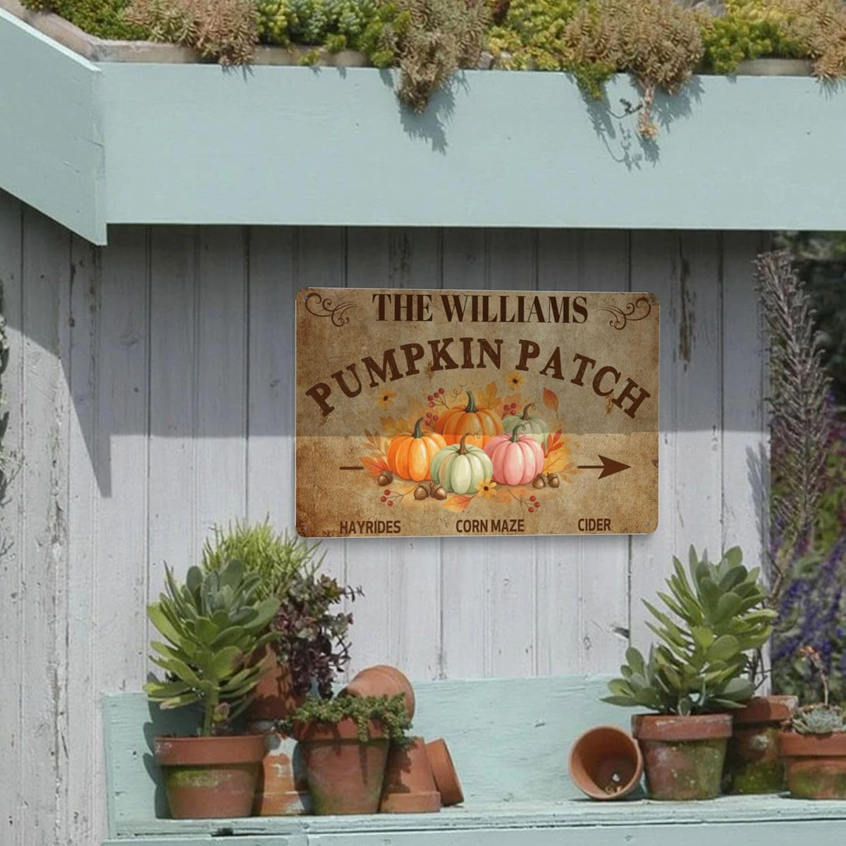 Personalized Halloween Farm Fresh Pumpkin Metal Sign Fall Decor with Family Name Text Custom
