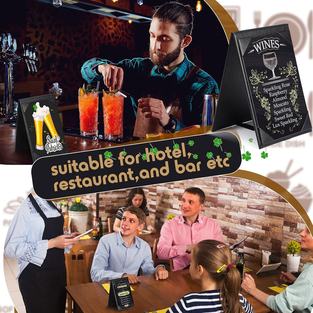 Gerrii Leatherette Table Tents Black PU Leather Menu Covers Bulk Double Sided Frame Sign Holders 2