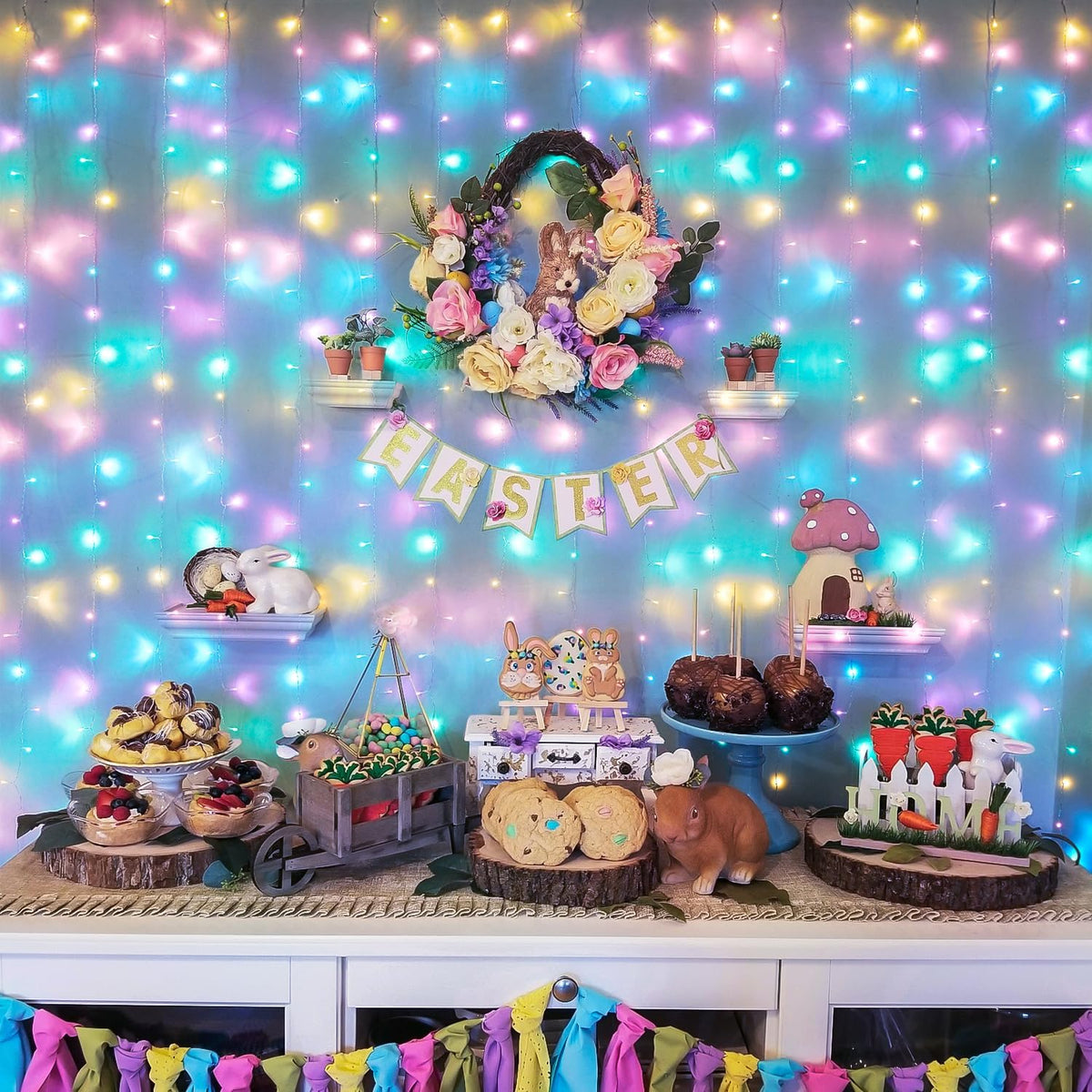 JMEXSUSS 300LED Easter Decorations Curtain Lights with Remote, 9.8x9.8ft Easter Sting Lights Plug
