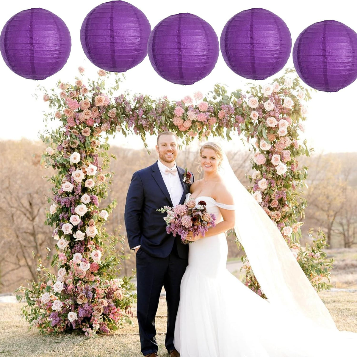 BEISHIDA 12-Inch Purple Round Paper Lanterns Hanging Decorative Chinese Paper Lanterns Lamp for