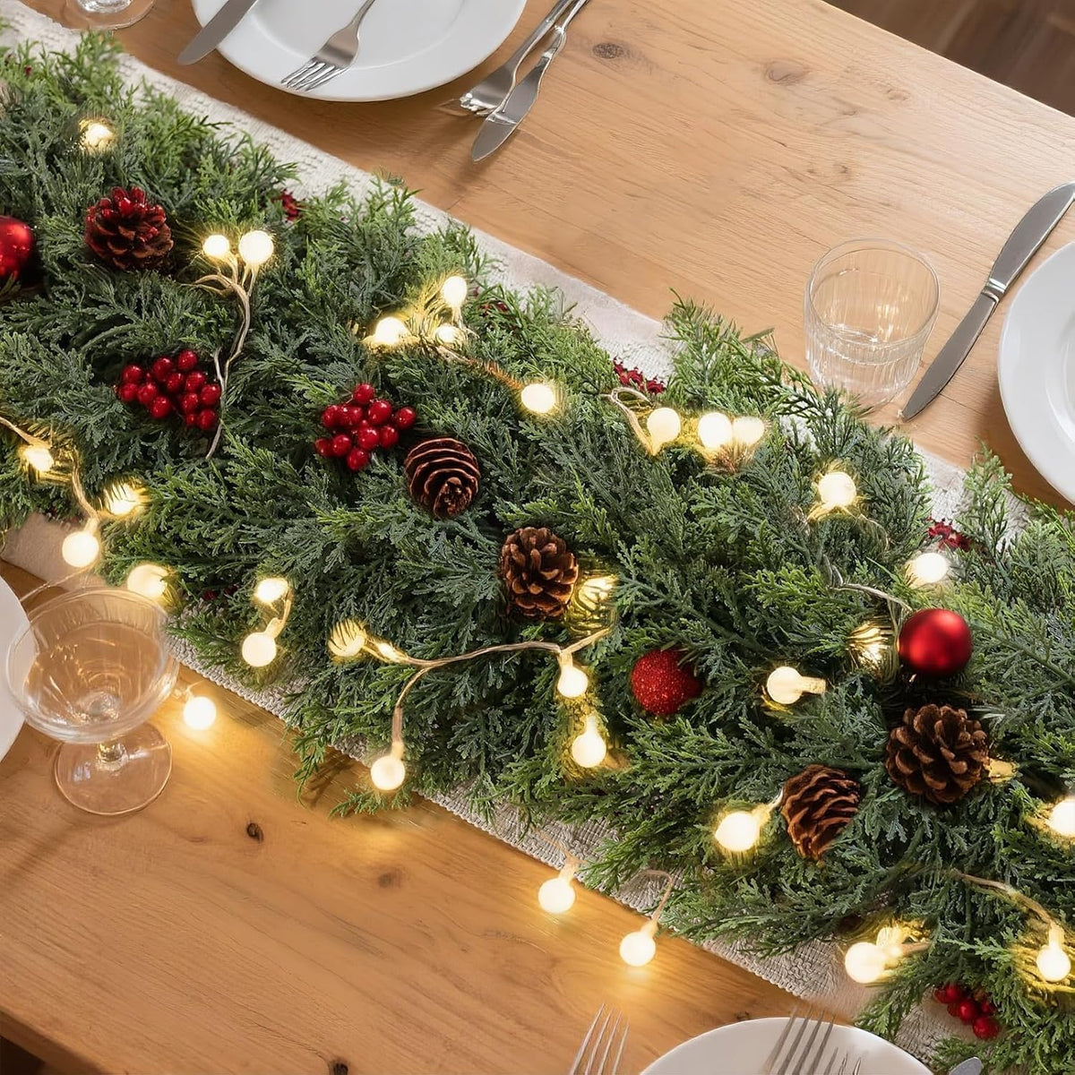 Christmas Cedar Garland - 5ft Artificial Cedar Garland Faux Lush Green Fake Pine Needles for