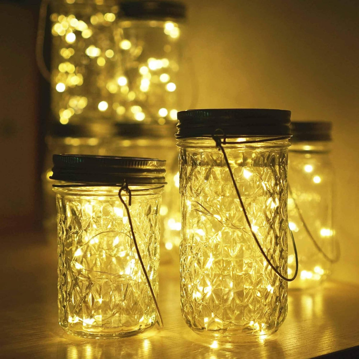 Miaro Solar Mason Jar Lights with Hanger, 6 Pack 10 LED Waterproof Warm White Fairy String