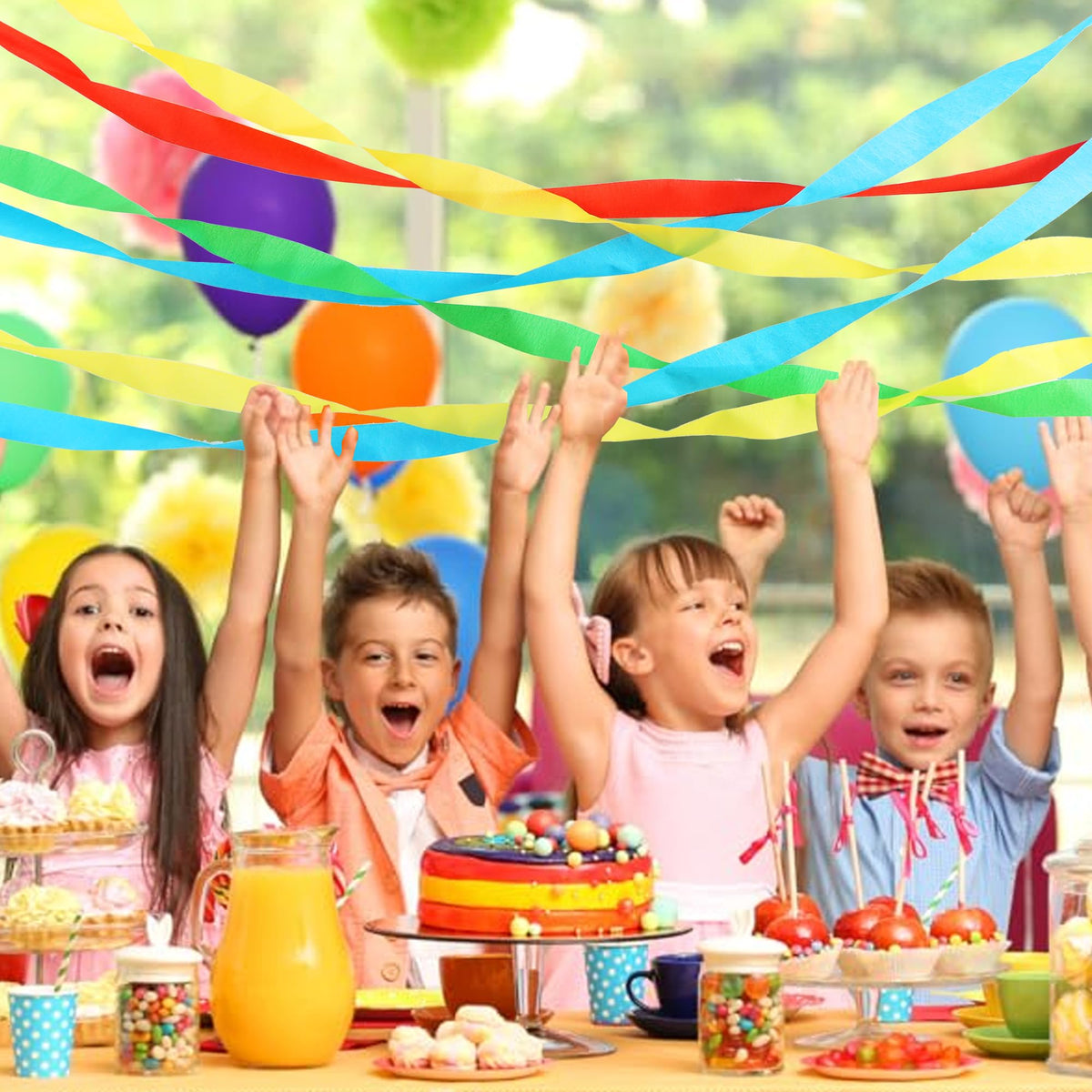 BEISHIDA 8 Rolls Red Yellow Blue and Green Crepe Paper Streamers for Carnival Circus Sesame Street
